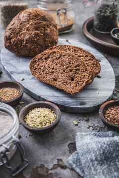 Homemade glutenfree bread, low carb bread with assorted seeds