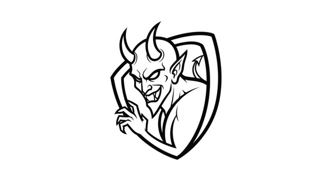 Devil creature in shield logo.