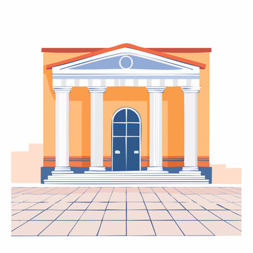 Classical Building Facade with Columns and Arched Door