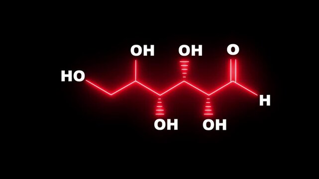 neon Glucose molecule on black Background. glowing formula of Glucose. Glucose Molecular Structure Symbol icon Animation 4k video