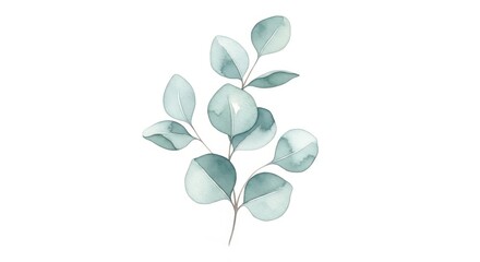 Obraz premium Green eucalyptus branch with oval leaves on white background