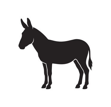 Silhouette of a Standing Donkey Facing Left.