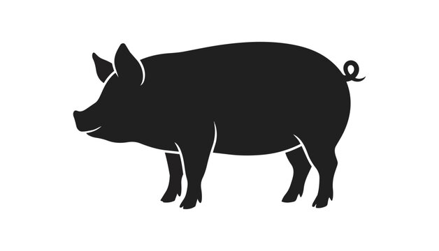 Silhouette of a Pig Standing Proudly on a White Background.