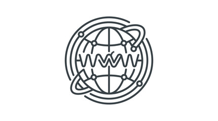 A minimalist line art icon representing global internet connectivity and world wide web. © joho