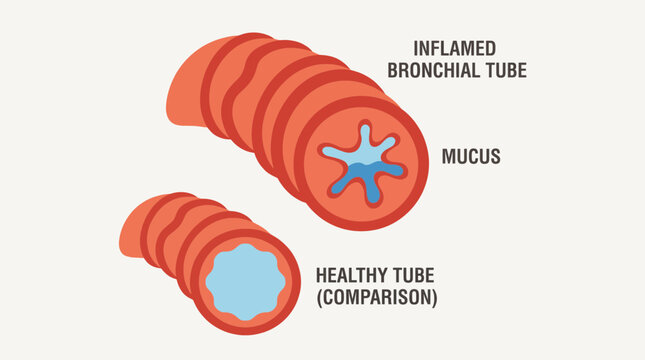 Detailed Cross-Section of Inflamed Bronchial Tubes in Asthma