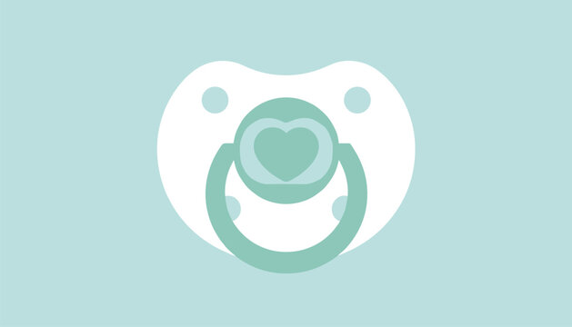 Green and white baby pacifier dummy icon decorated with a small heart symbol on a soft mint green background.