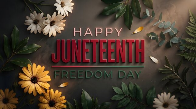 Floral arrangement with juneteenth text celebratory greeting card design