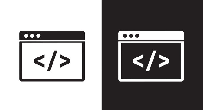 Code Icons, Programming Symbols: Line and glyph solid icon and logo template - Clipart, sticker - icon set