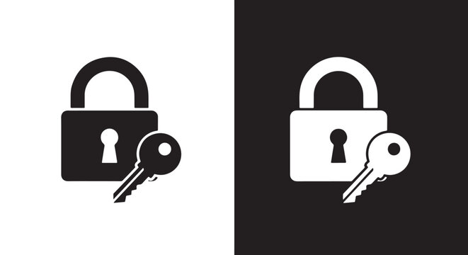 Lock and Key Icons: logo icons vector set. Blue, Black and white icons