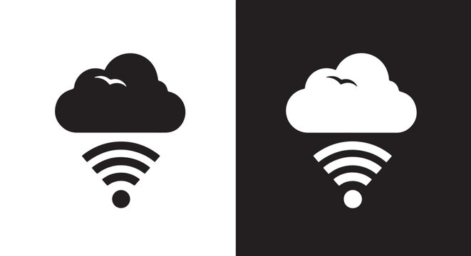 cloud wifi icon set minimal design: logo icons vector set. Blue, Black and white icons