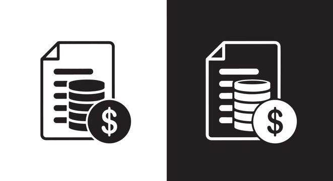 finance growth chart with stacked coins icon: Line and glyph solid icon and logo template - Clipart, sticker - icon set