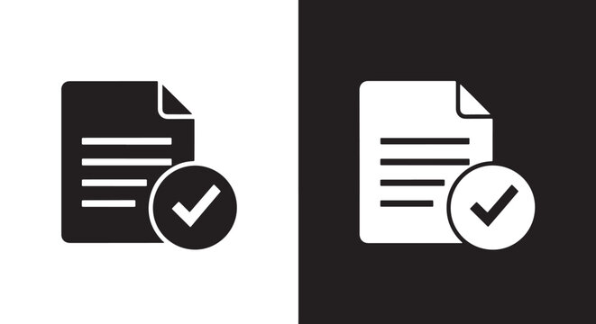 checklist icon approval flat design: logo icons vector set. Blue, Black and white icons