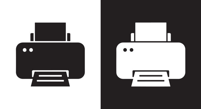 minimalist printer icon set vector: Line and glyph solid icon and logo template - Clipart, sticker - icon set