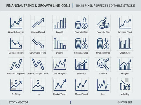 Financial Trend and Growth Line Icons.