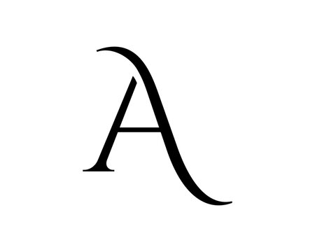 A unique and elegant stylized black letter A symbol with curved lines on a plain white background.