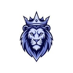 Fototapeta premium Majestic blue lion head wearing a crown mascot logo