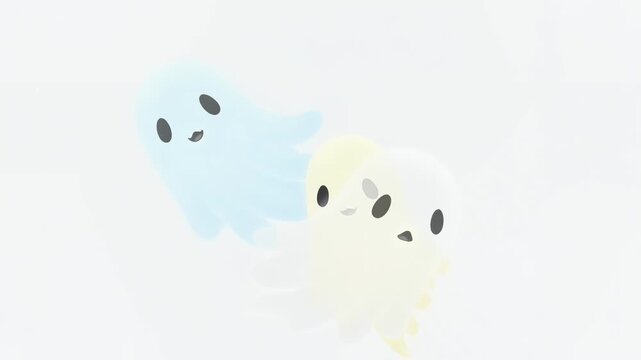 Cute cartoon ghost characters playing together.