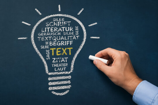 AI generated chalkboard concept light bulb word cloud hand drawing ideas representing creativity writing communication content creation inspiration