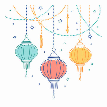 Colorful Hanging Lanterns with Decorative Elements