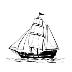 Classic sailing ship silhouette vector illustration of a traditional tall ship with billowing sails on calm waters, perfect for nautical designs and vintage travel themes. © SarfarazAhmed