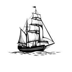 Vintage classic sailing ship silhouette vector, a beautiful old-world sailing vessel with multiple sails on calm waters, perfect for nautical designs and travel brochures. © SarfarazAhmed