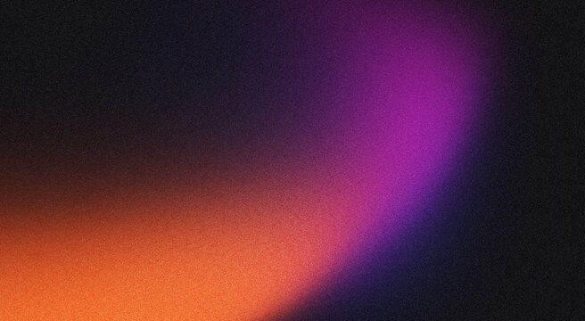 Abstract dark grainy background purple orange blue black vibrant color gradient shape, noise texture wide banner header wallpaper web banner poster backdrop design