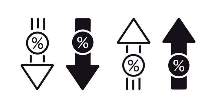 Percentage Icons with Increase Arrow Up and Decrease Arrow Down Symbols for Financial Growth Performance and Statistical Trends