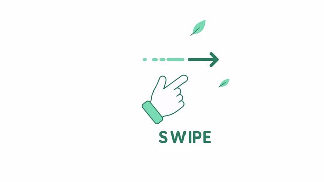 Green Swipe Right Gesture Animation 4K - Line Art Hand Icon with Leaf Effect for Mobile App Tutorial