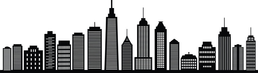 Modern cityscape silhouette with diverse high-rise buildings and skyscrapers in a horizontal composition © MOHAMMAD