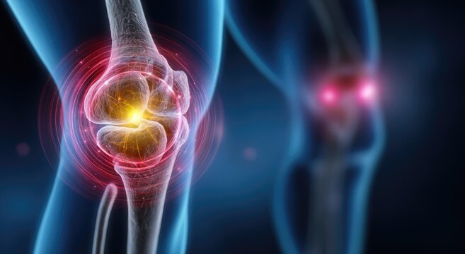 Luminous anatomical view of inflamed knee joints radiating pain