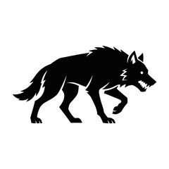 Fototapeta premium Fierce black wolf silhouette standing on white background.