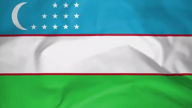 Waving flag of uzbekistan, national symbol of the republic of uzbekistan, blue white and green stripes flag waving texture animation seamless loop 4k background video
