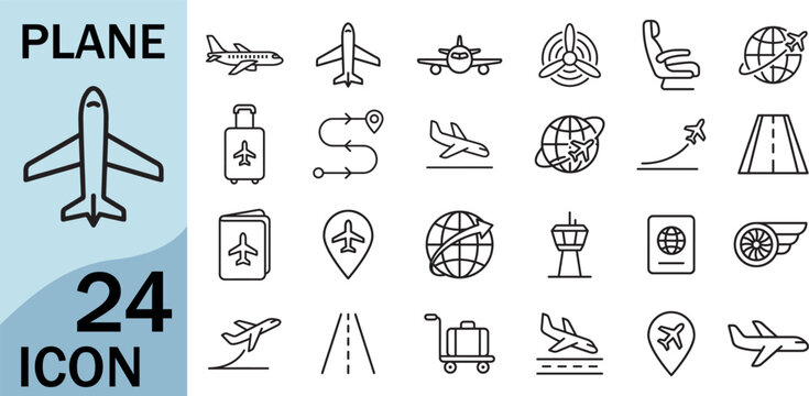 Airplane and travel icons for aviation