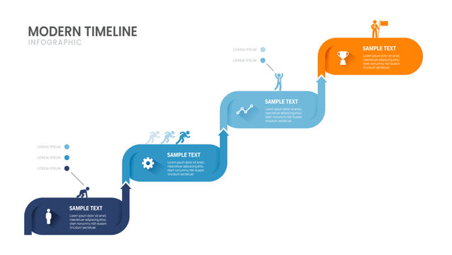 Business success staircase infographic with icons and 4 steps, arrow timeline roadmap presentation template for process, strategy, goal and corporate growth design.