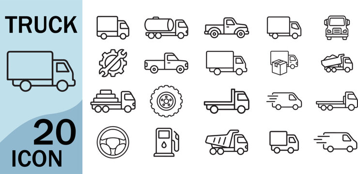 Collection of truck and transportation outline icons