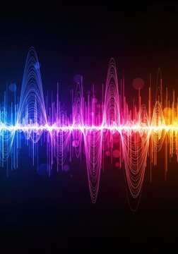 Abstract sound wave visualization with vibrant spectrum on black background