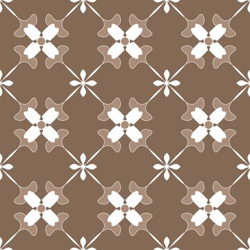 Brown Geometric Floral Seamless Pattern with Vintage Decorative Motifs