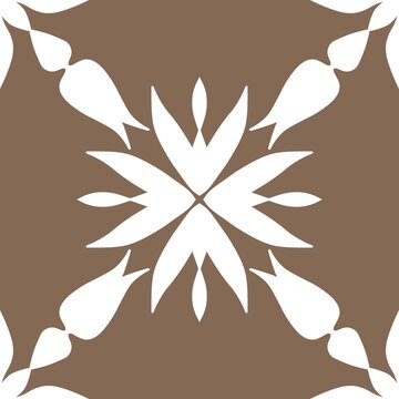 Brown Ornamental Floral Tile Pattern with Folk Art Design