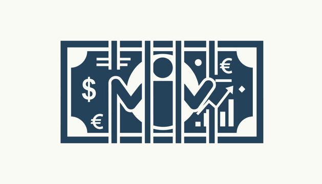 Financial crime conceptual illustration showing a person behind prison bars integrated inside a dollar bill.