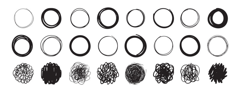 Minimalist monochrome circles and icons ui icon set mockup for interface testing, clean outlines, uniform spacing, scalable shapes for button design and microinteraction prototypes