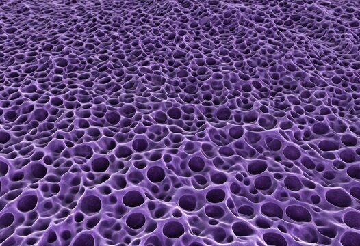 3D illustration of microscopic cellular or viral structures under an electron microscope