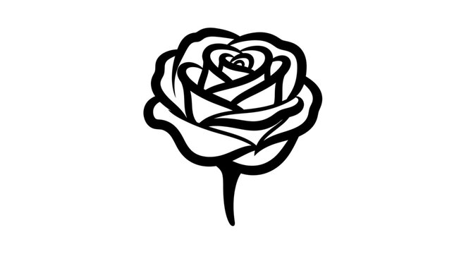 Black and white line drawing of a single rose
