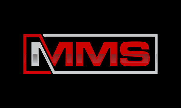 A modern, bold logo featuring the letters "MMS" in red with a metallic sheen, framed by white and red outlines on a dark black background.