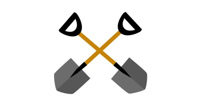 Crossed shovels animation icon on white and green screen background.