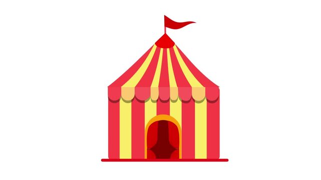 Striped carnival circus tent with a waving flag on white and green screen background.