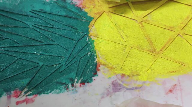 Stencil painting concept. Educational activity for children where they paint with colored paints. Creativity. 