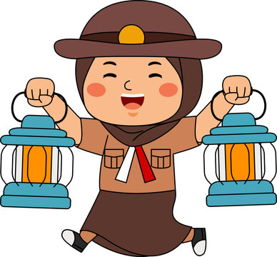 Girl Hijab Scout Student Vector Illustration
