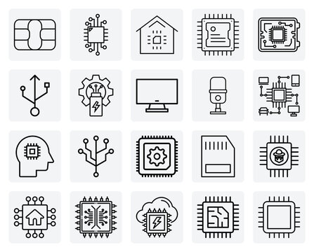 A Collection Of Computer Parts And Connectors &ndash; Cpus, Smart Chips, And Ports For Illustrating Pc Assembly And Repair.