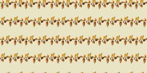 seamless watercolor pattern autumn acorn leaves © WatercolorDigitalArt