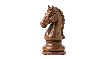 Fototapeta premium Wooden chess knight piece isolated pure white background classic board game strategy concept leadership power intellectual competition decorative carved object